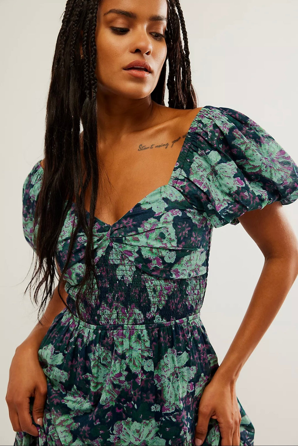 FREE PEOPLE Floral SUNDRENCHED Short Sleeve Maxi Dress