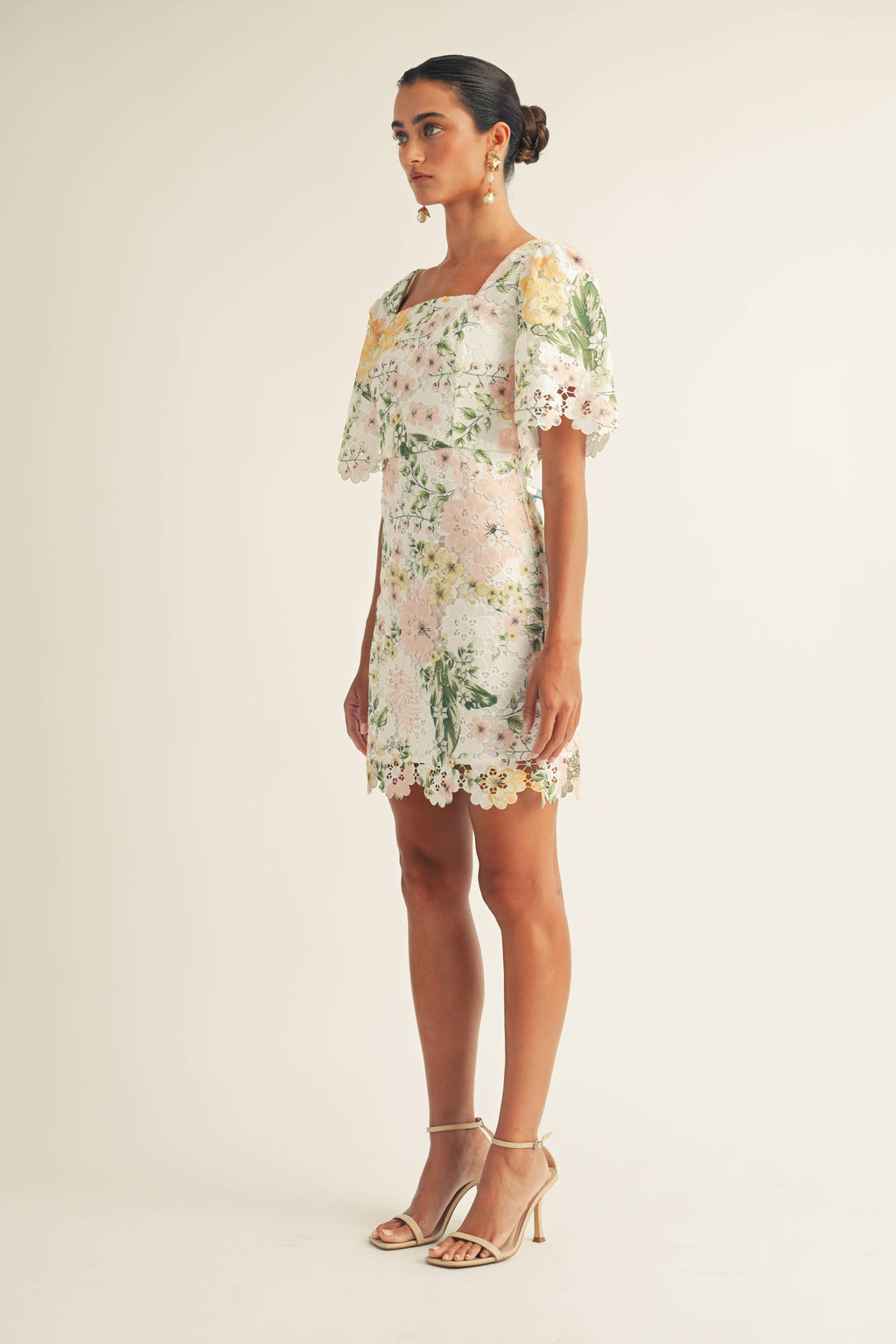 AROSE STUDIO Floral DEANNA Lace Square Neck Dress