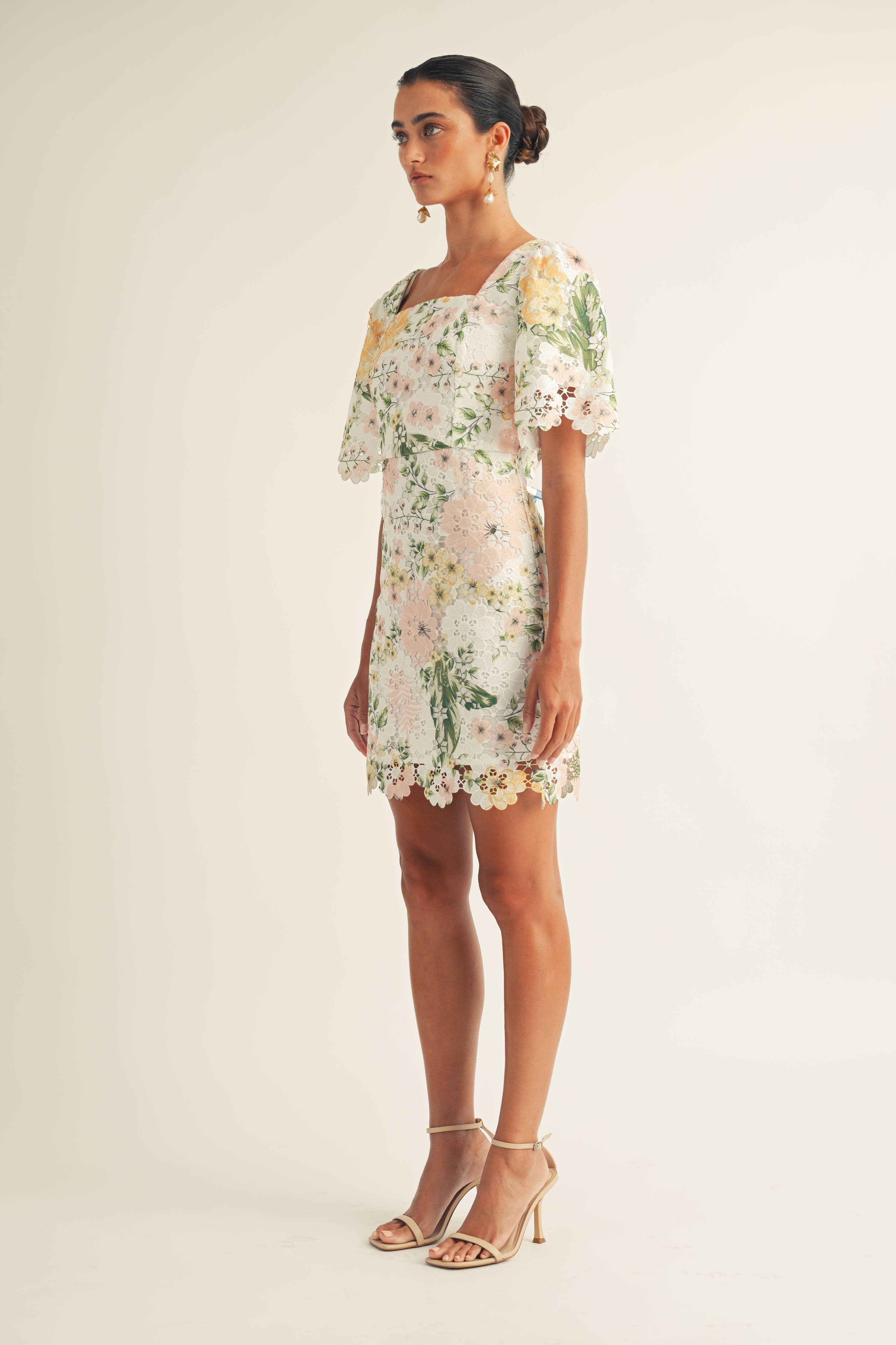 AROSE STUDIO Floral DEANNA Lace Square Neck Dress