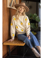 MAIN SQUEEZE Lemon Embroider Sweater Top