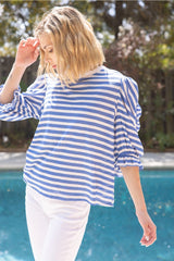 POTENT Stripe Rouche PuffSleeve Top