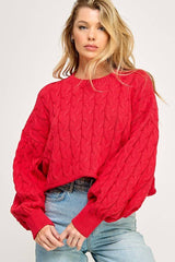 FIRST DIBS CableKnit WaistCrop CrewNeck Sweater Top