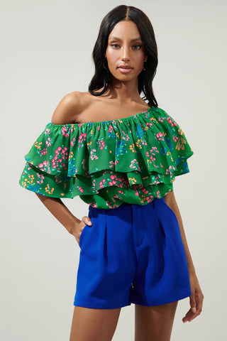 IVANA Floral OneShoulder Ruffle Top