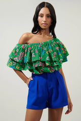 *IVANA Floral OneShoulder Ruffle Top