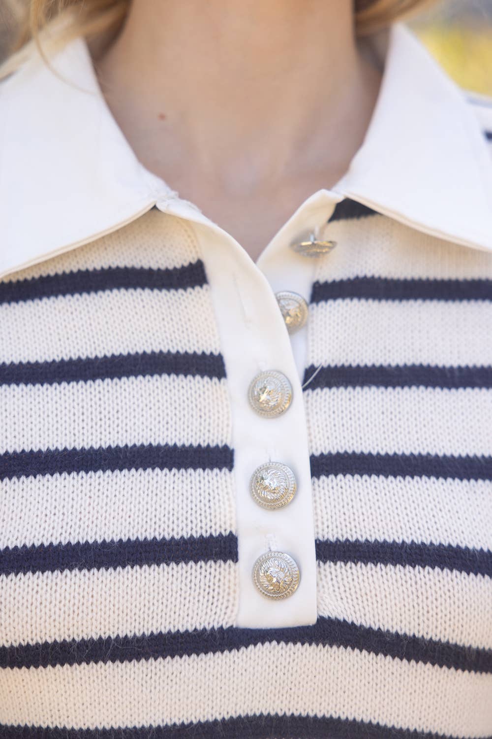 WALLS Striped Collared Knit Top