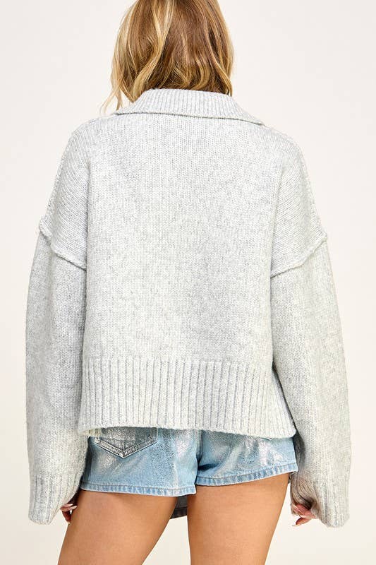 WALTZ Polo Collar V-Neck Sweater Top