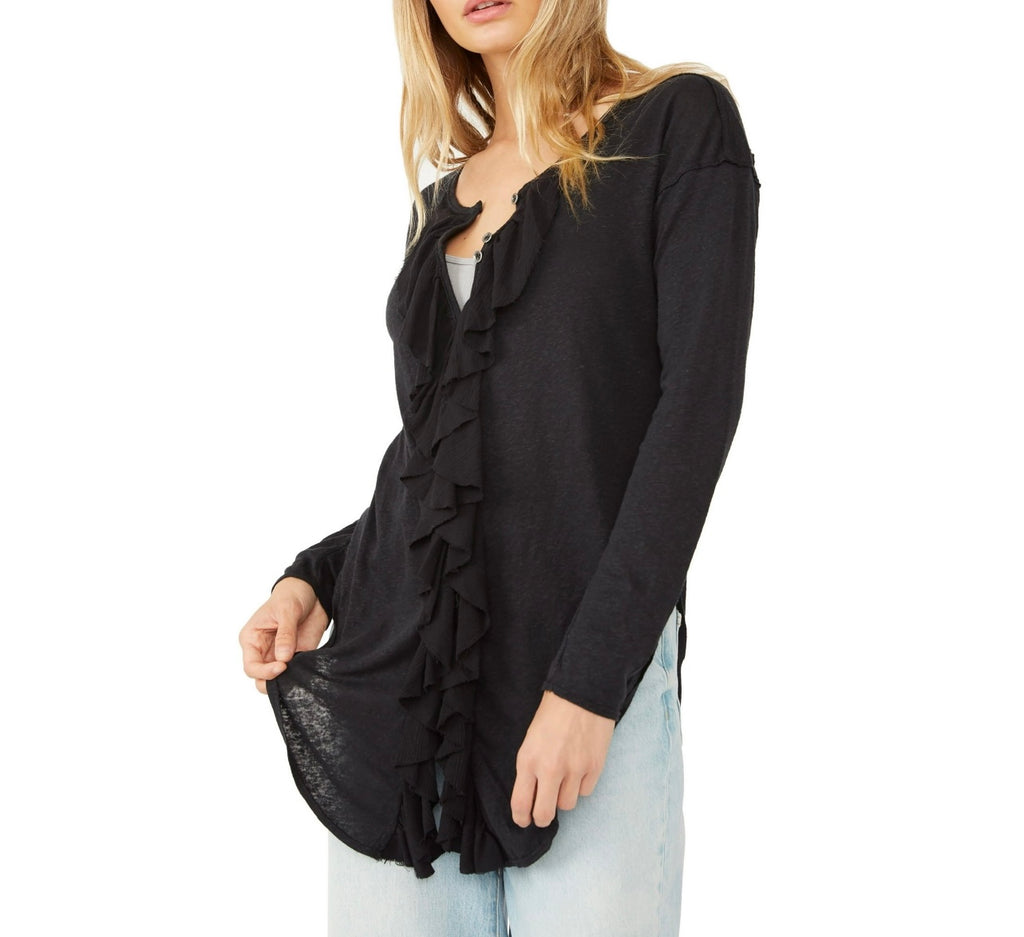 FREE PEOPLE Ruffle LOVE STAR ButtonFront LongSleeve Tunic Top