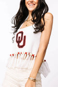 QUEEN OF SPARKLES Licensed OKLAHOMA FRINGE BEAD Sweater Tank
