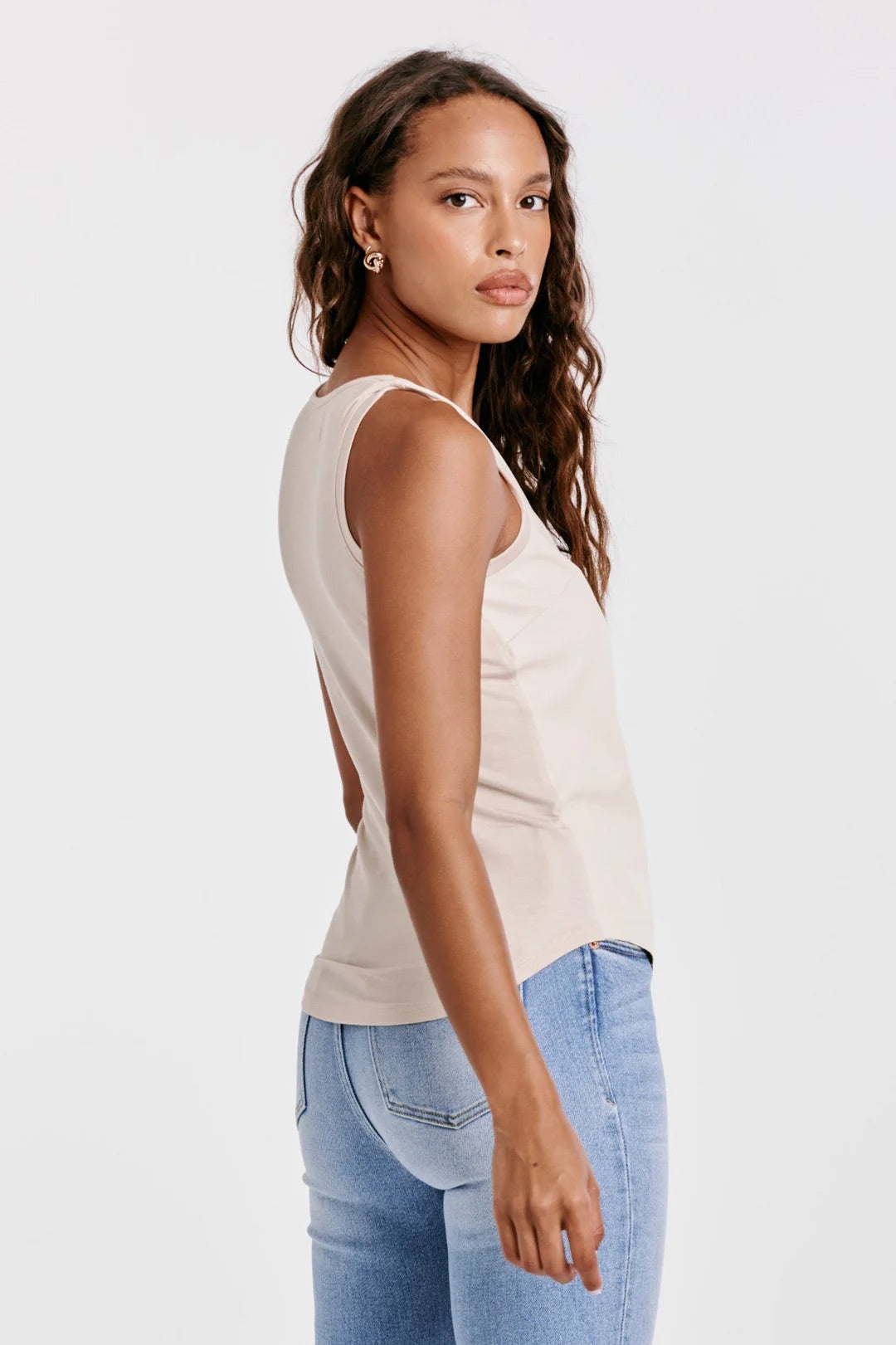 DEAR JOHN Mix Media SUSANA Vegan Leather V-Neck Top