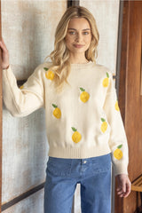 MAIN SQUEEZE Lemon Embroider Sweater Top