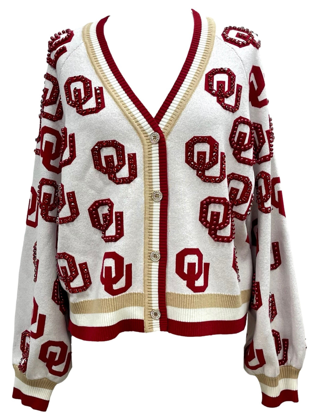 QUEEN OF SPARKLES Licensed Knit OKLAHOMA MASCOT Rhinestone Cardigan