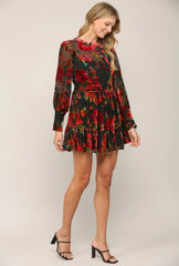 *FOR KEEPS Velvet BurnOut Floral Flare Dress