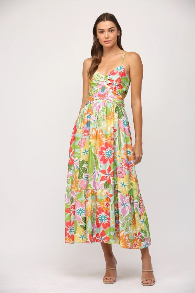 DESERT FloralPrint Cutout Midi Dress
