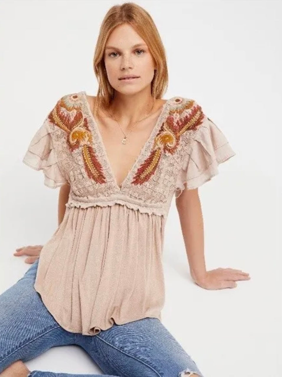 *FREE PEOPLE Embroidered FIESTA NUEVA Tunic Top