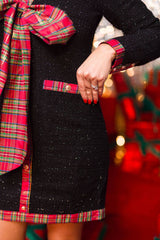 BC Tweed DANA Tartan Bow Shift Dress