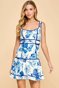 PERK Floral Print Fit and Flare Tank Dress