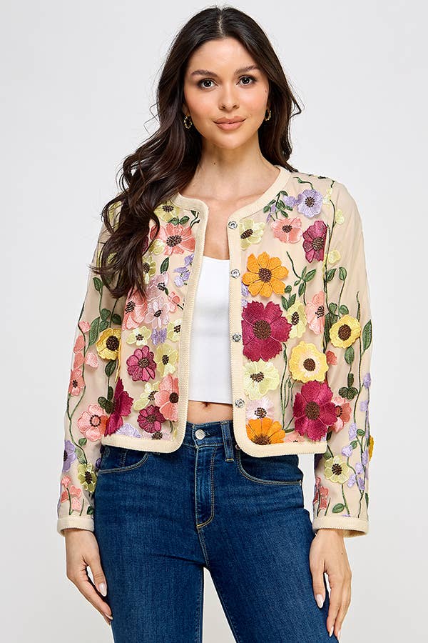 POPPY Flower Appliqué Jacket