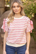 FRAME Stripe LaceUp Grommet Detail Knit Top