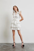 CEREMONY Tiered Ruffle Skirt FlutterSleeve Poplin Dress