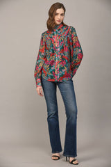 INSIST Floral Tucked Yoke StandCollar Top