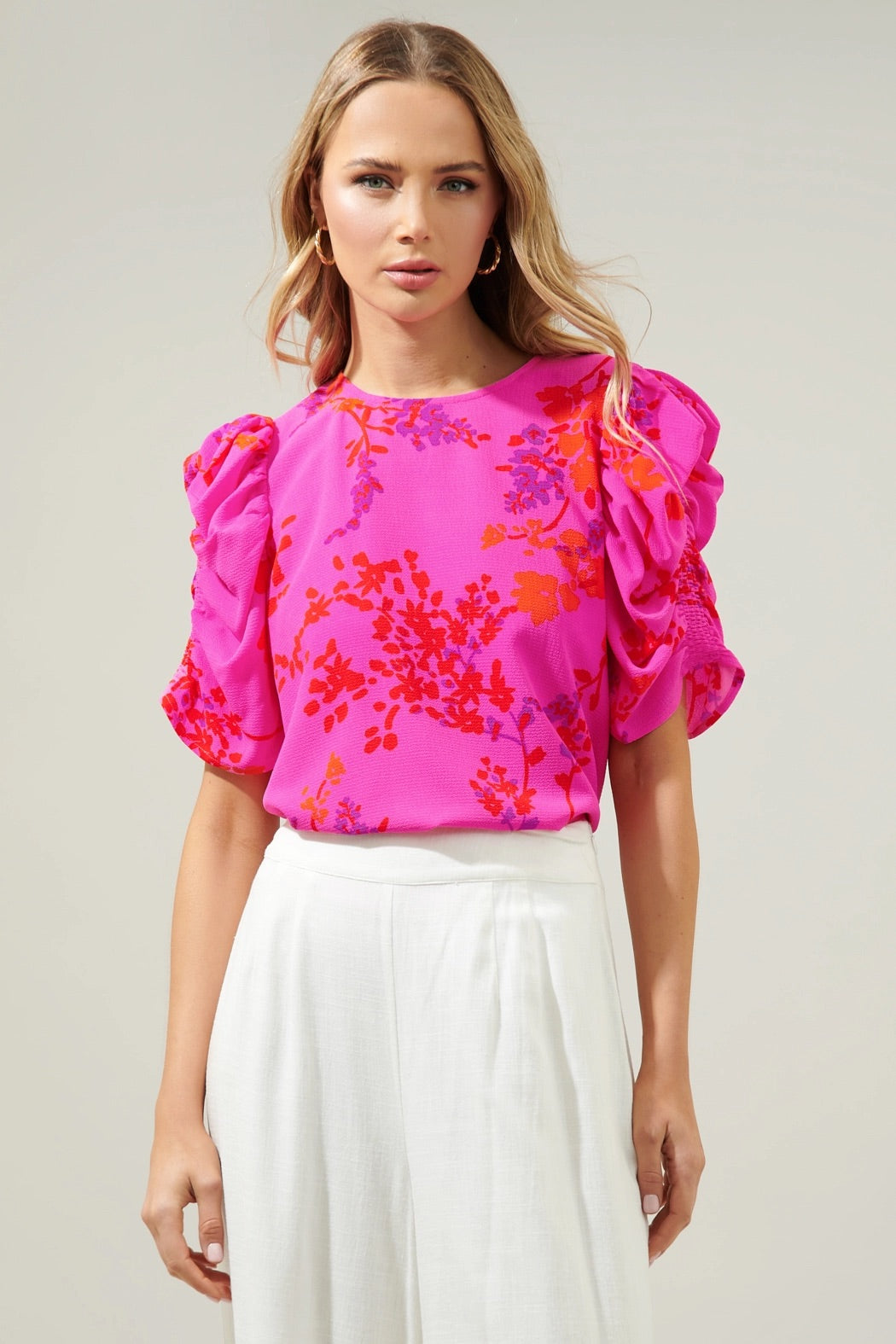 SEIKO Floral DrapeSleeve Blouse