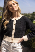 PARK Contrast Trim Heart Button Sweater Cardigan
