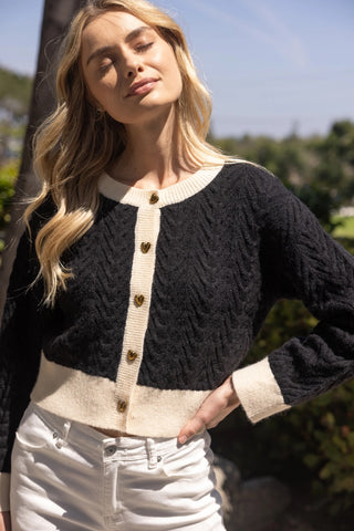 PARK Contrast Trim Heart Button Sweater Cardigan