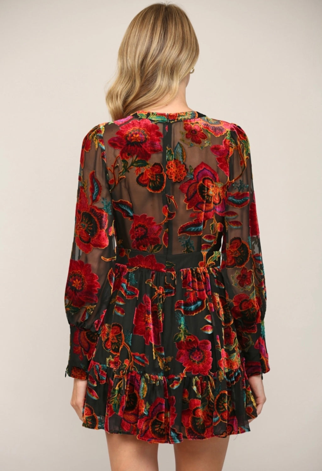 *FOR KEEPS Velvet BurnOut Floral Flare Dress