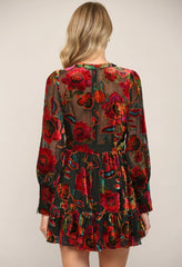 *FOR KEEPS Velvet BurnOut Floral Flare Dress