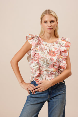 LUCY PARIS Floral FUMI Lace RuffleSleeve Top