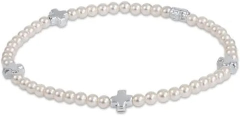 ENEWTON Small SIGNATURE CROSS Pattern Pearl 3mm Bead Bracelet