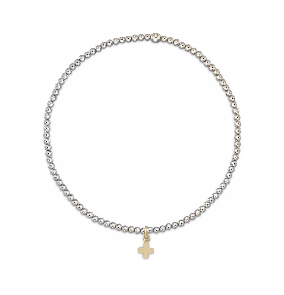 ENewton Classic SIGNATURE CROSS CHARM Mixed Metal 2mm Bracelet