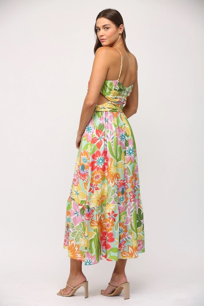 DESERT FloralPrint Cutout Midi Dress