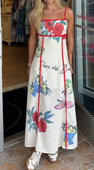 VINEYARD Floral RicRac Trim Maxi Dress