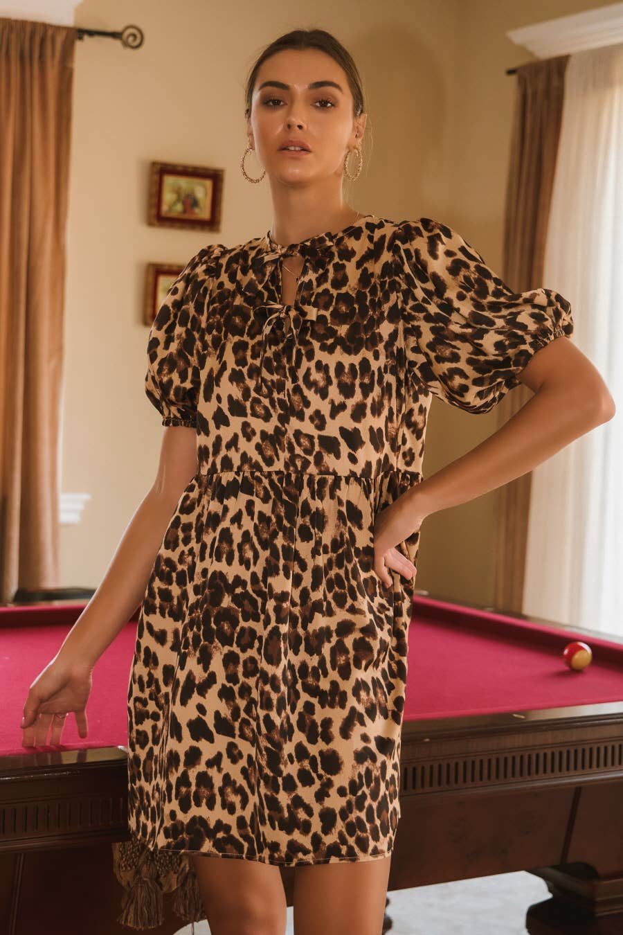 GRACE Leopard Satin Front Tie Dress