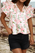 CAROUSEL Floral StripeTrim LayeredSleeve Top