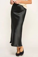 SATIN EFFECT MIDI SKIRT: Red / L