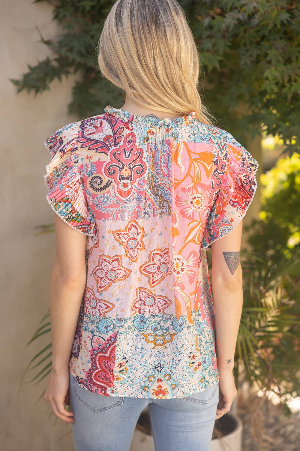UNRAVEL PleatSleeve Paisley Button Down Top