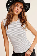 FINITE Stripe BrushKnit RuffleSleeve Sleeveless Top