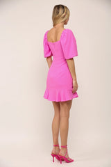 MONROE BubbleSleeve SquareNeck RuffleHem Dress