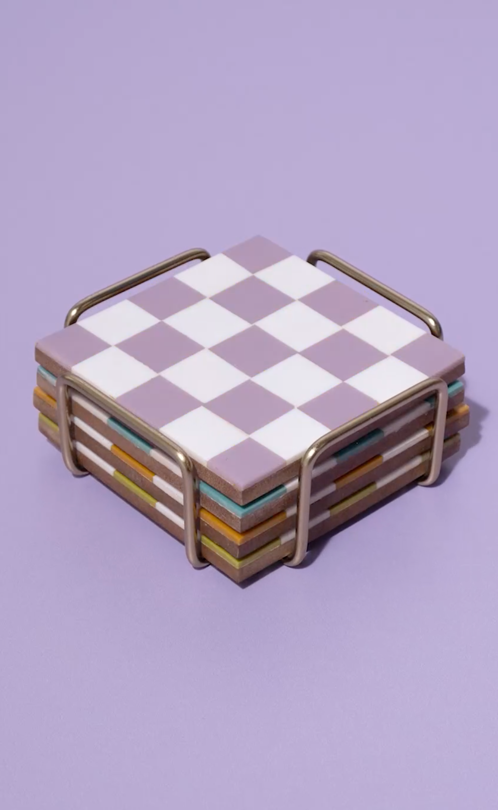 Checkered Coasters Colored with Stand