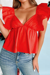 ELLA TieBack RuffleSleeve Poplin Top