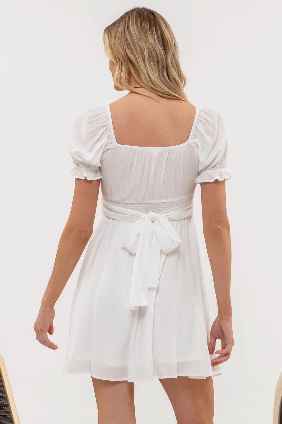 ACCOLADES Pleated WrapBust PuffSleeve TieBack Dress