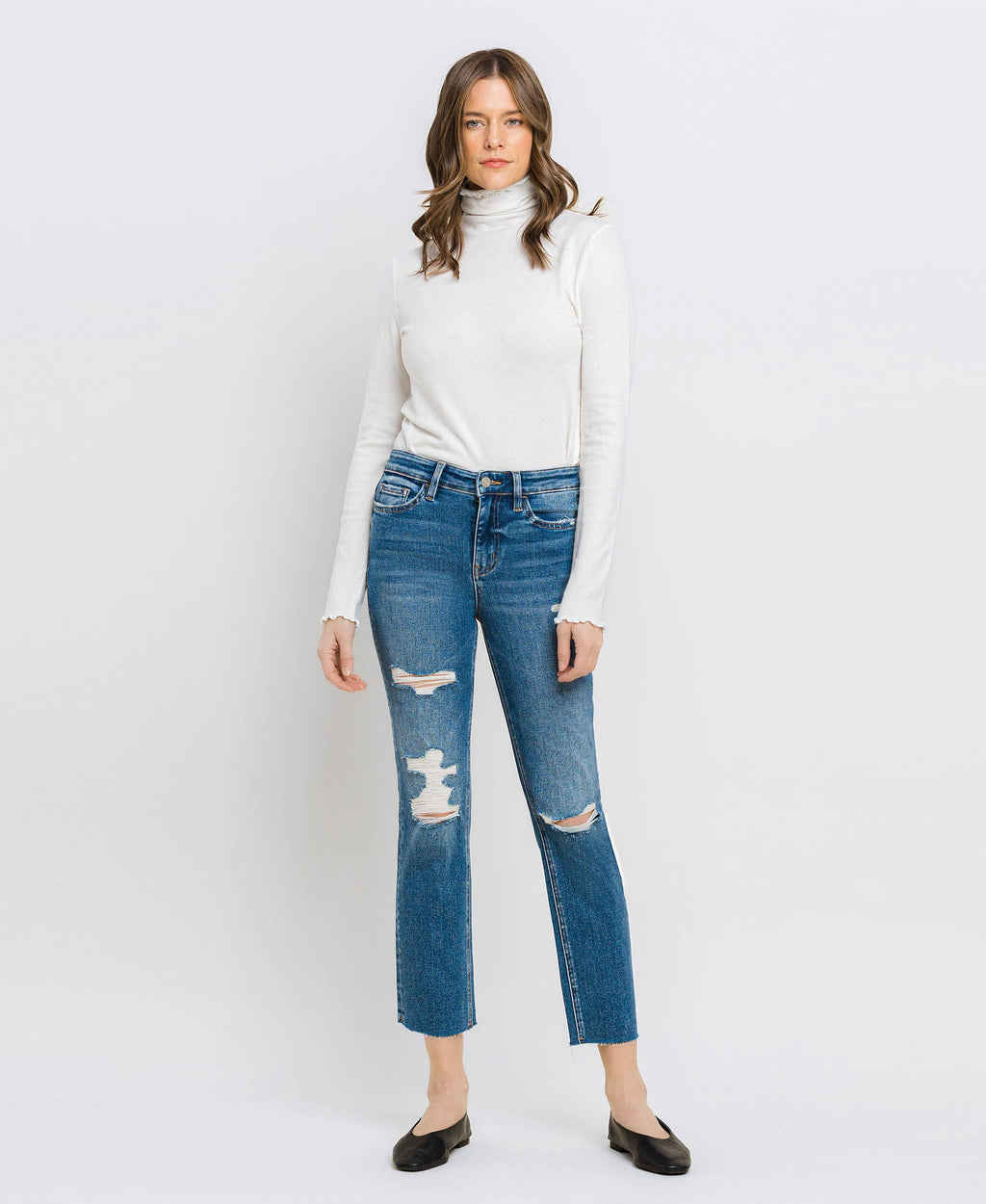 VERVET by Flying Monkey JEANNE HiRise Distressed Slim Straight Jean