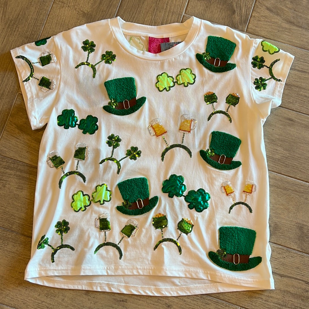 QUEEN OF SPARKLES Sequin ST PATRICK’S Icon Tee Top