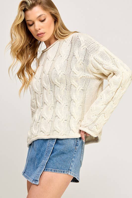 PROSPECT ChunkyTwist CableKnit Pullover Sweater Top