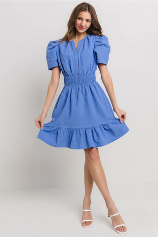 ASTOR Textured V-Neck Shirring Dress