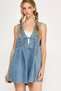 PRINCIPLE Pintuck Pleats Denim Romper