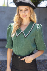 ASTUTE ContrastTrim Outlined Collared Knit Top