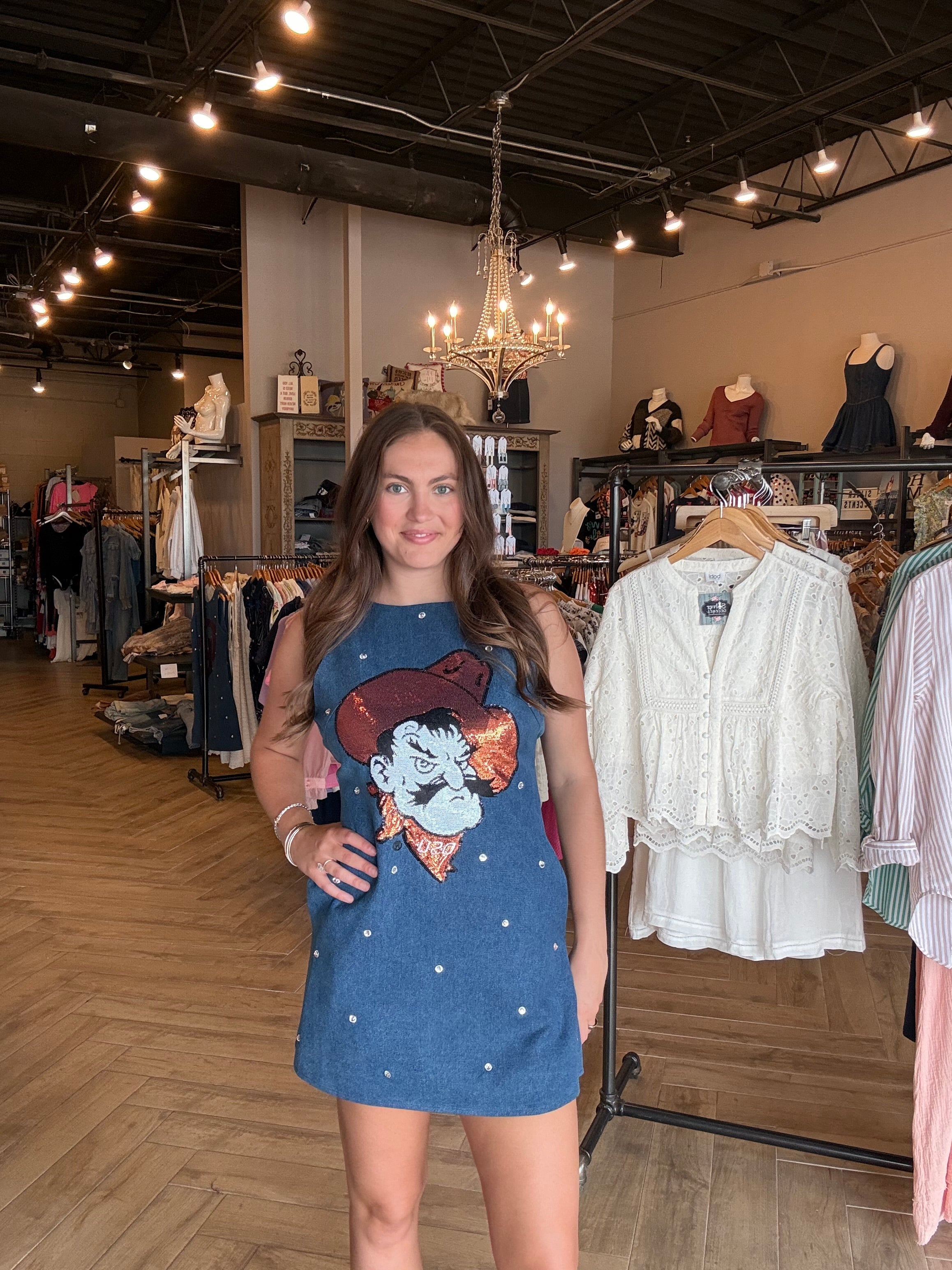 Queen of Sparkles Licensed Pistol Pete Denim Dress